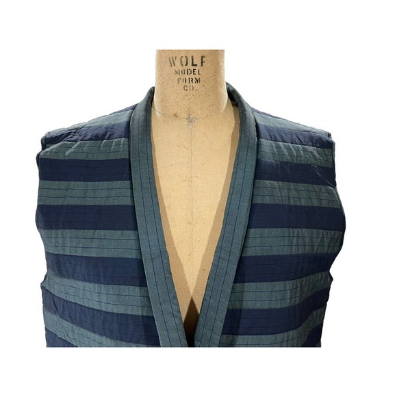Vintage Traditional Japanese Waistcoat Vest Blue Tie Front Pockets Large - Picture 2 of 6